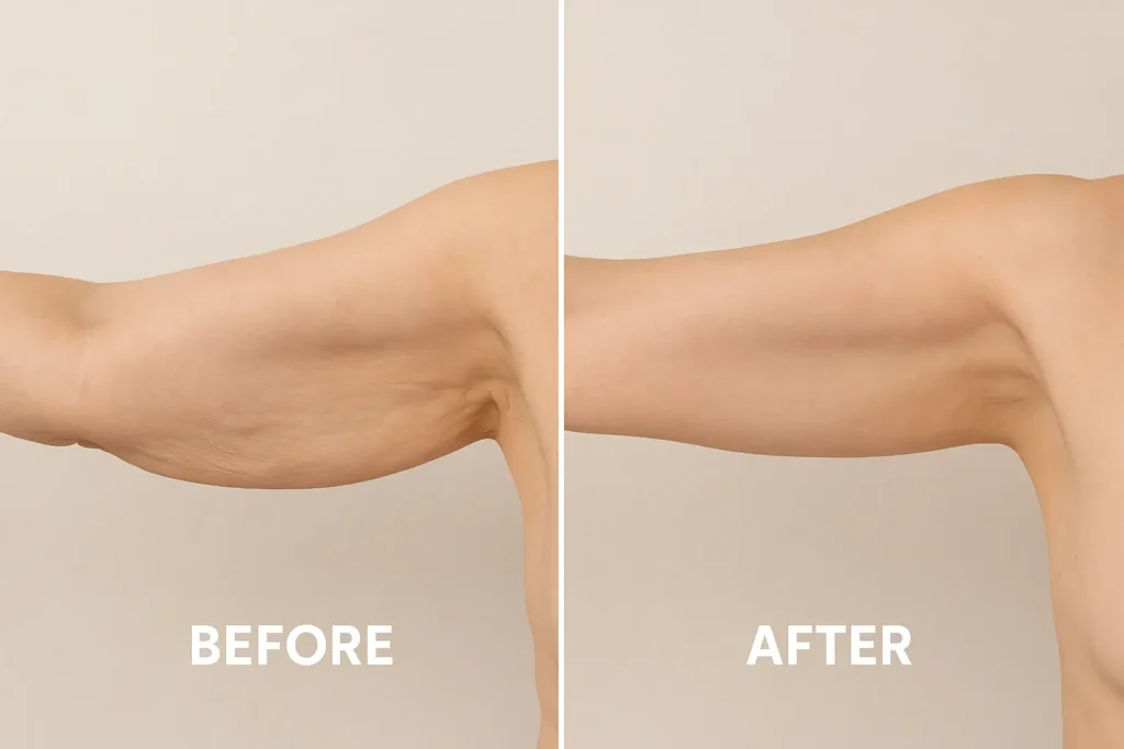 Picture of LA LIPO Old Oak Common before and after results of skin tightening treatment on the upper arms.